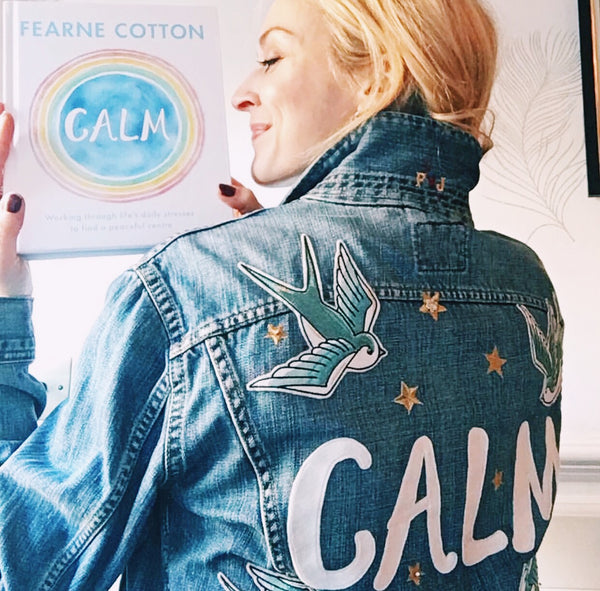 Fearne Cotton wearing her customised Denim and Bone jacket to promote her new book ‘Calm’