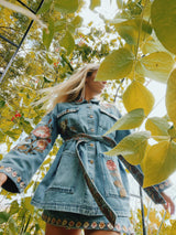 Wildflower Embroidered Denim Belted Jacket