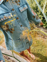 Wildflower Embroidered Denim Belted Jacket