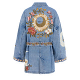 Wildflower Embroidered Denim Belted Jacket