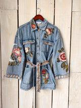 Wildflower Embroidered Denim Belted Jacket