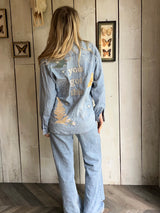 ‘You Got This’ Patchwork Denim Shirt M