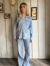‘You Got This’ Patchwork Denim Shirt M