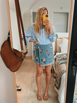 Wildflower Embroidered Denim Wrap Skirt