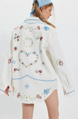 Embroidered Heart Oversized Button Down