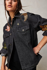 Mushroom and Moon Black Denim Jacket