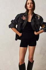 Mushroom and Moon Black Denim Jacket