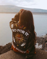 'Go For It' Cropped Embroidered Khaki Jacket