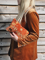 'Peace' Poppies Embroidered Velvet Pouch