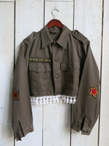 'Go For It' Cropped Embroidered Khaki Jacket