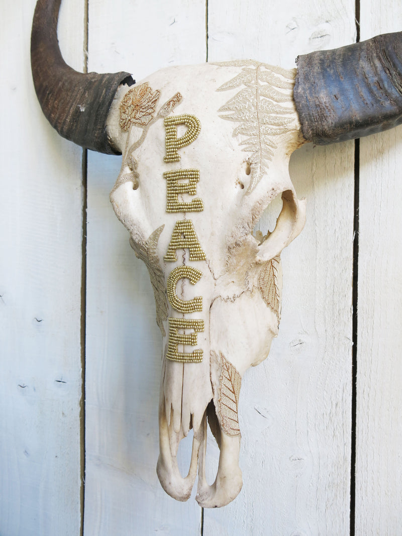Beaded 'Peace' Buffalo Skull
