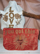 'You Got This' Sacred Heart Embroidered Velvet Pouch