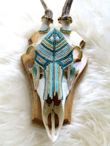 Boho Blue Beaded Roe Deer Skull