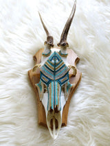 Boho Blue Beaded Roe Deer Skull