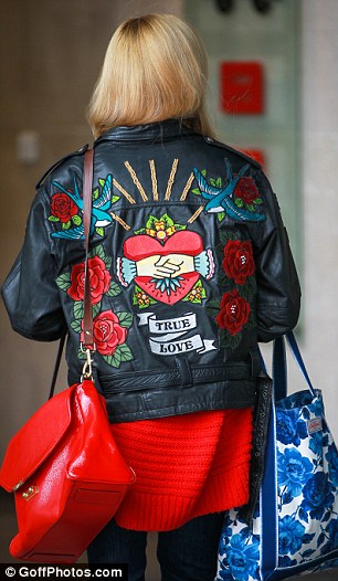 Fearne Cotton wearing Denim and Bone ‘True Love’ vintage leather biker jacket.