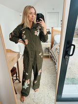 Khaki Floral Patchwork Jumpsuit - XL