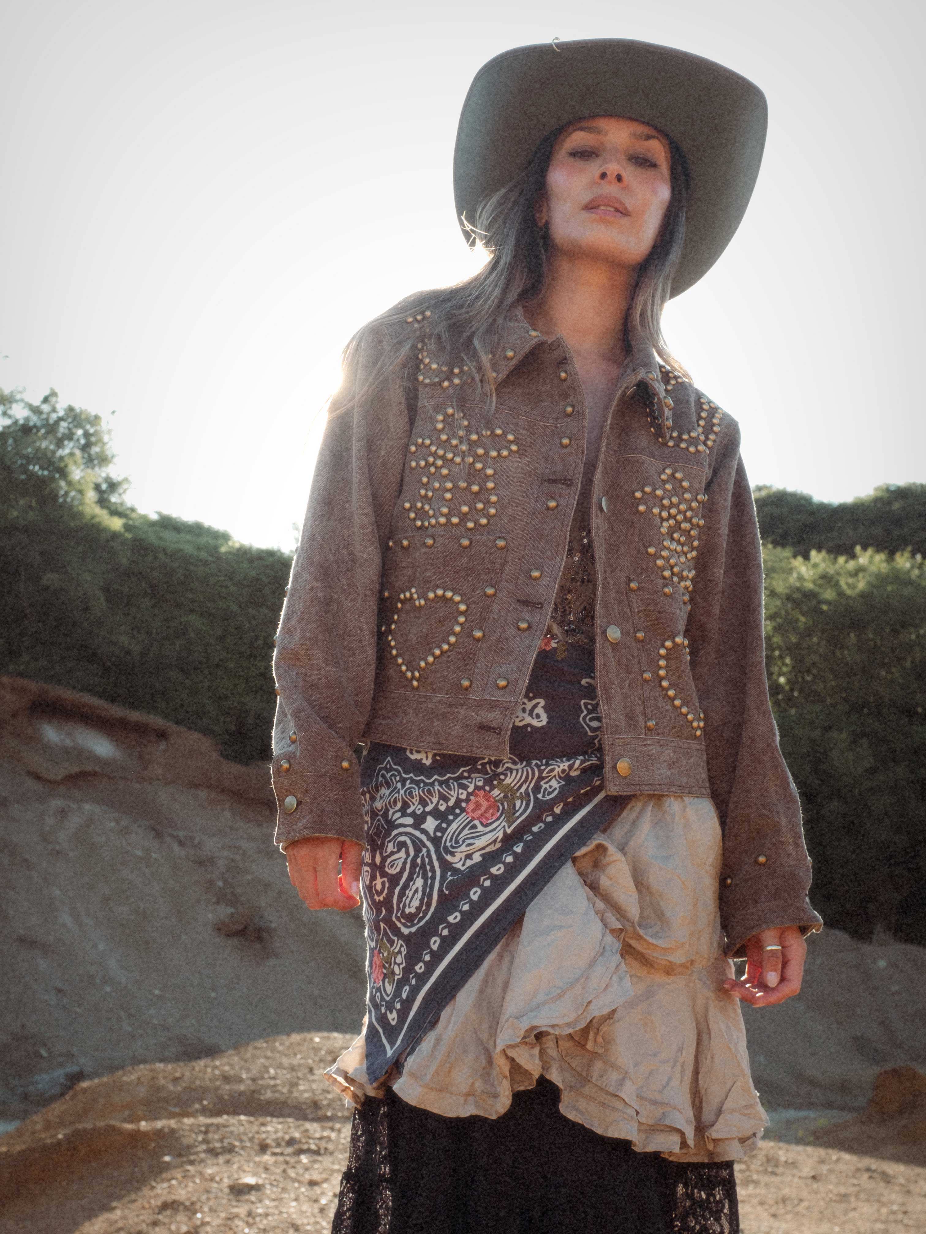 Brass Heart Studded Canvas Jacket