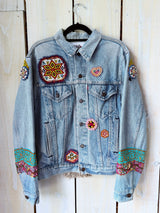 Garden Whimsy Embellished Denim Jacket - Medium