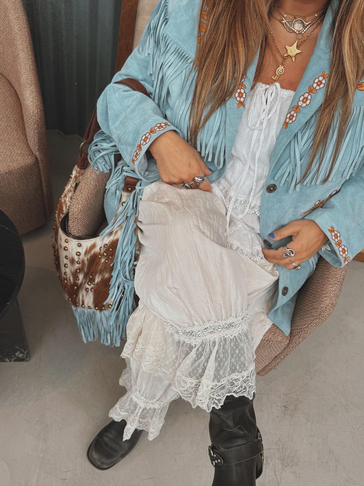 Canyon Bloom Blue Suede Jacket