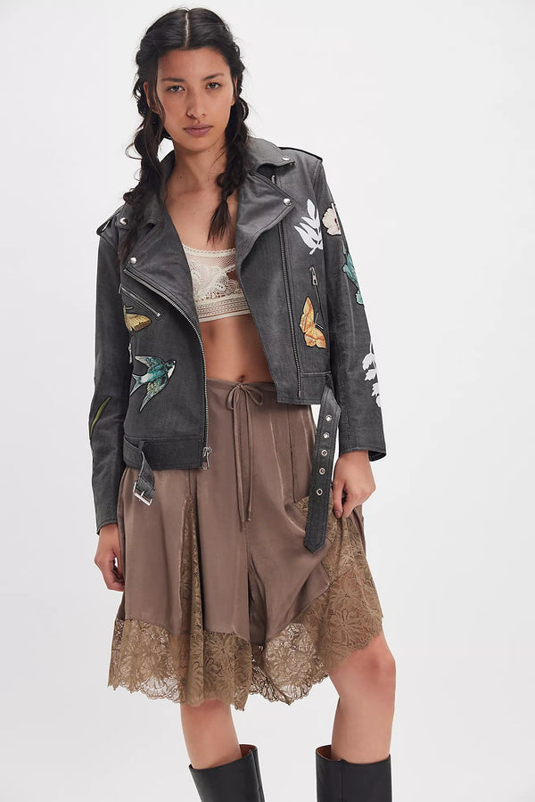 Patchwork Moto 100% leather Jacket