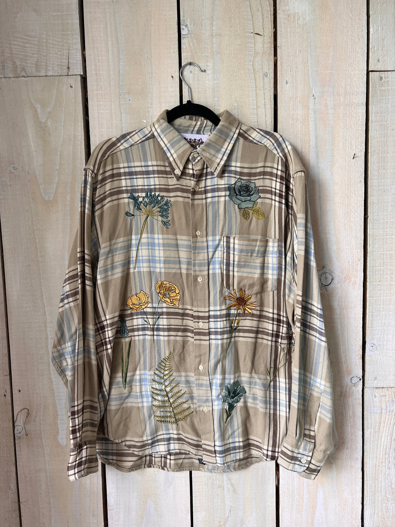 Botanical Embroidered Flannel Shirt L