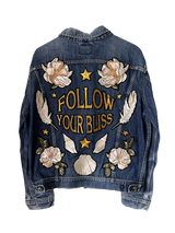 'Follow Your Bliss' Embroidered Denim Jacket - XL