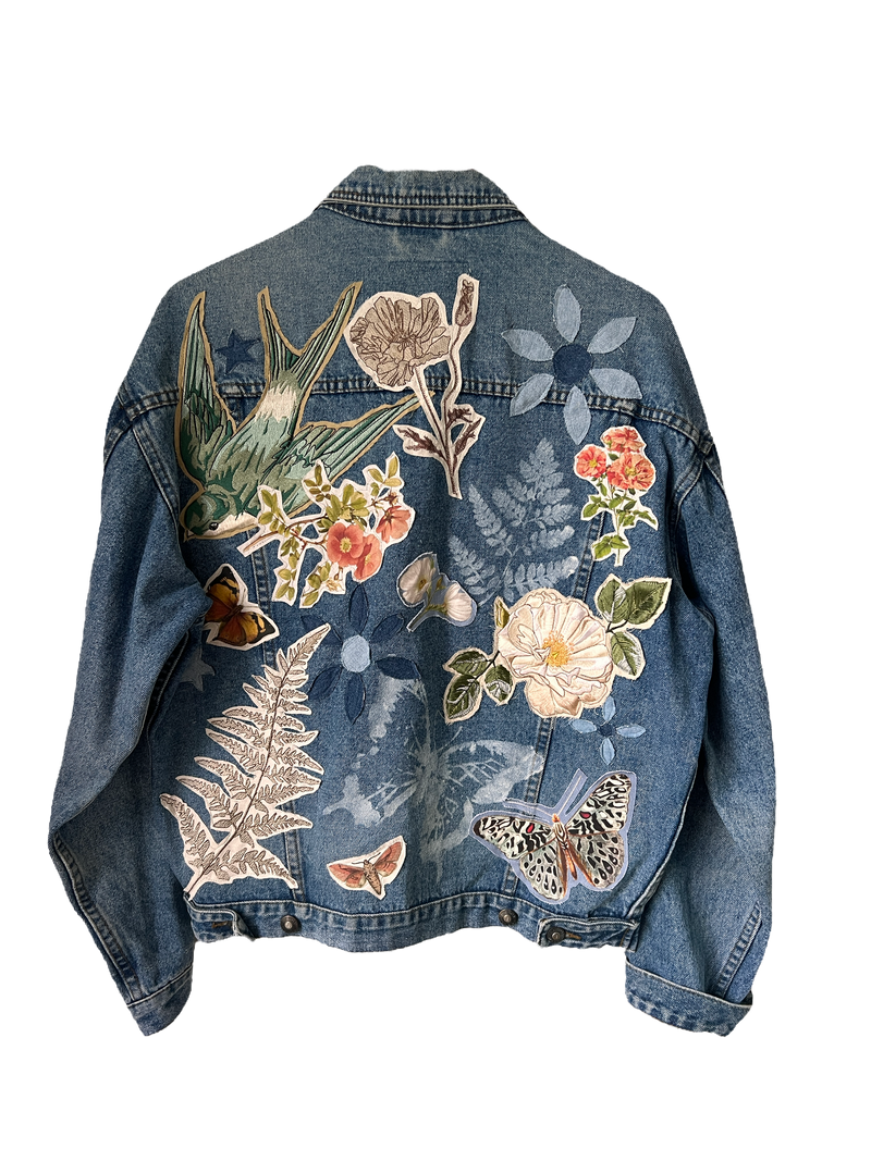 Patchwork Botanical Denim Jacket - XL