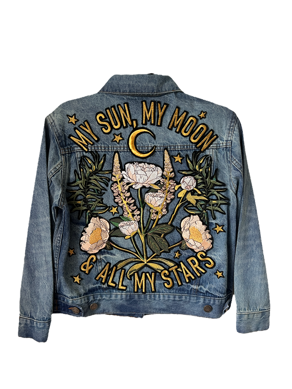 'My Sun My Moon' Embroidered Denim Jacket - XS