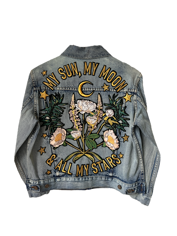 'My Sun My Moon' Embroidered Denim Jacket - S