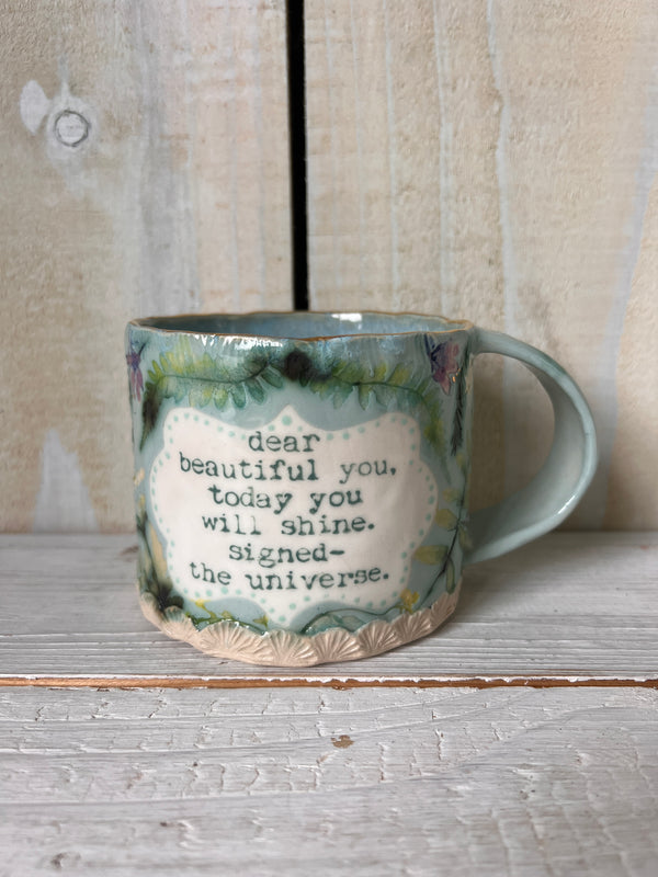 'Beautiful You' Pressed Floral Ceramic Mug