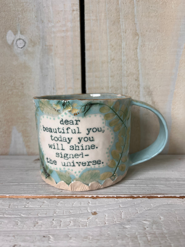 'Beautiful You' Pressed Floral Ceramic Mug