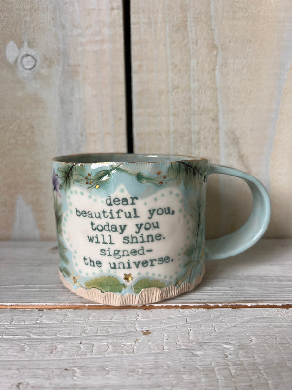 'Beautiful You' Pressed Floral Ceramic Mug