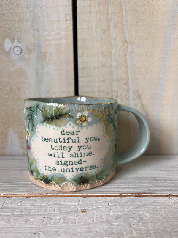 'Beautiful You' Pressed Floral Ceramic Mug