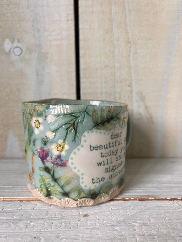 'Beautiful You' Pressed Floral Ceramic Mug