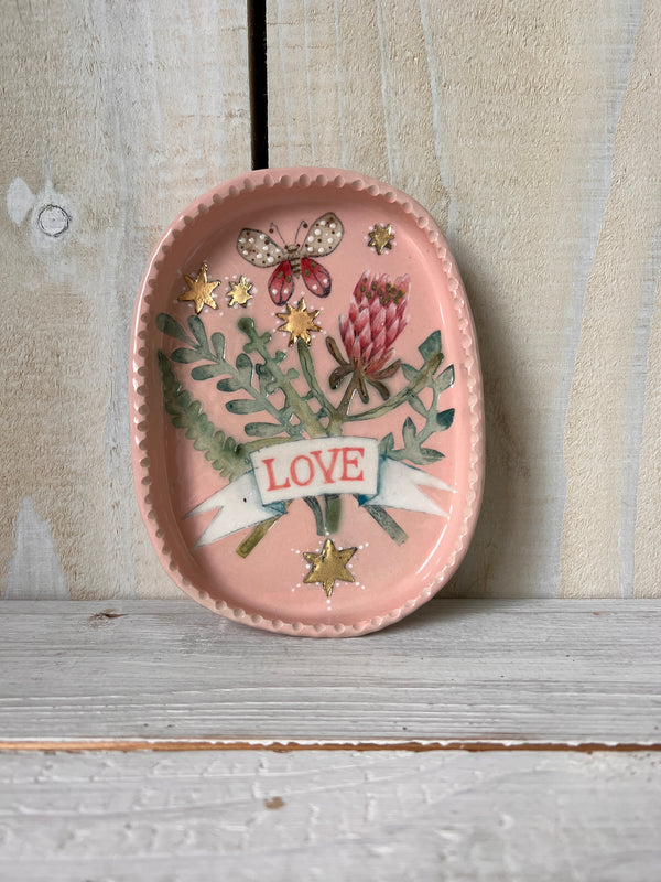 'Love' Pink Protea Botanical Trinket Dish