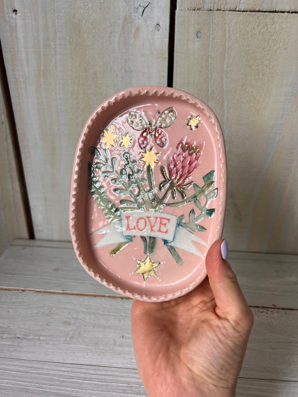 'Love' Pink Protea Botanical Trinket Dish