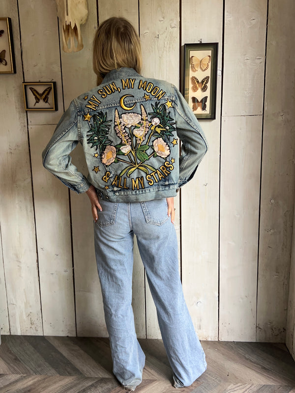 'My Sun My Moon' Embroidered Denim Jacket - S