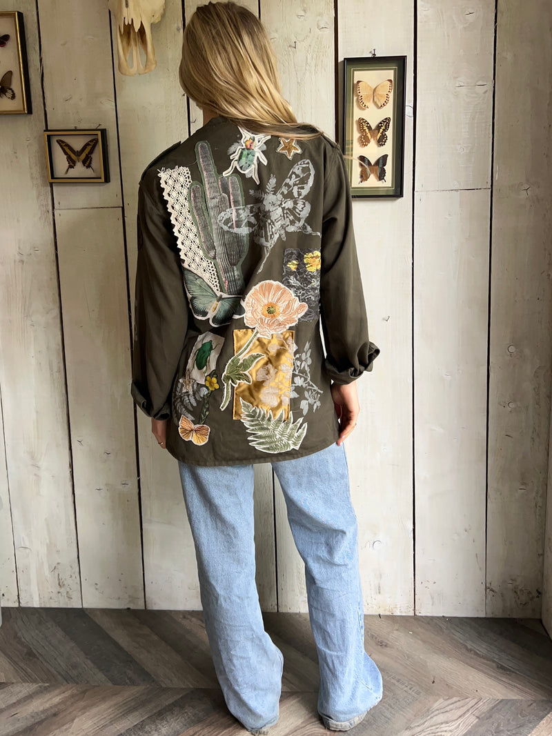 Patchwork Embroidered Khaki Jacket S/M