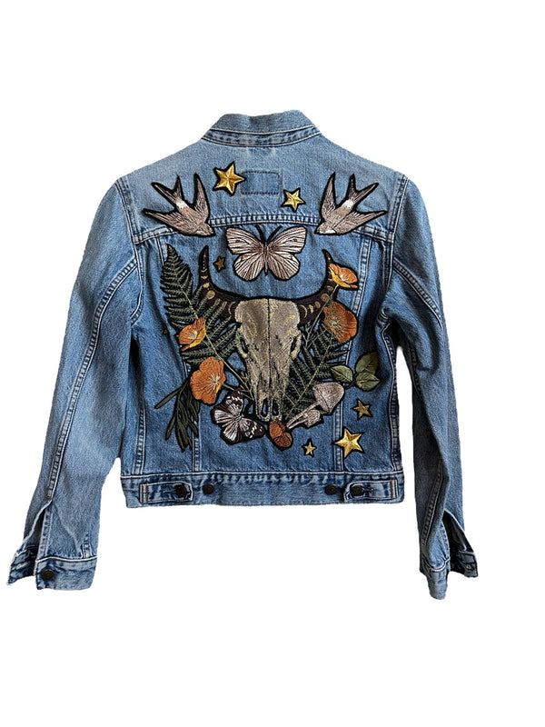 Cali Poppy Buffalo, Embroidered Denim Jacket - XS