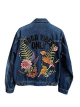 'Good Vibes' Dark Embroidered Denim Jacket Medium
