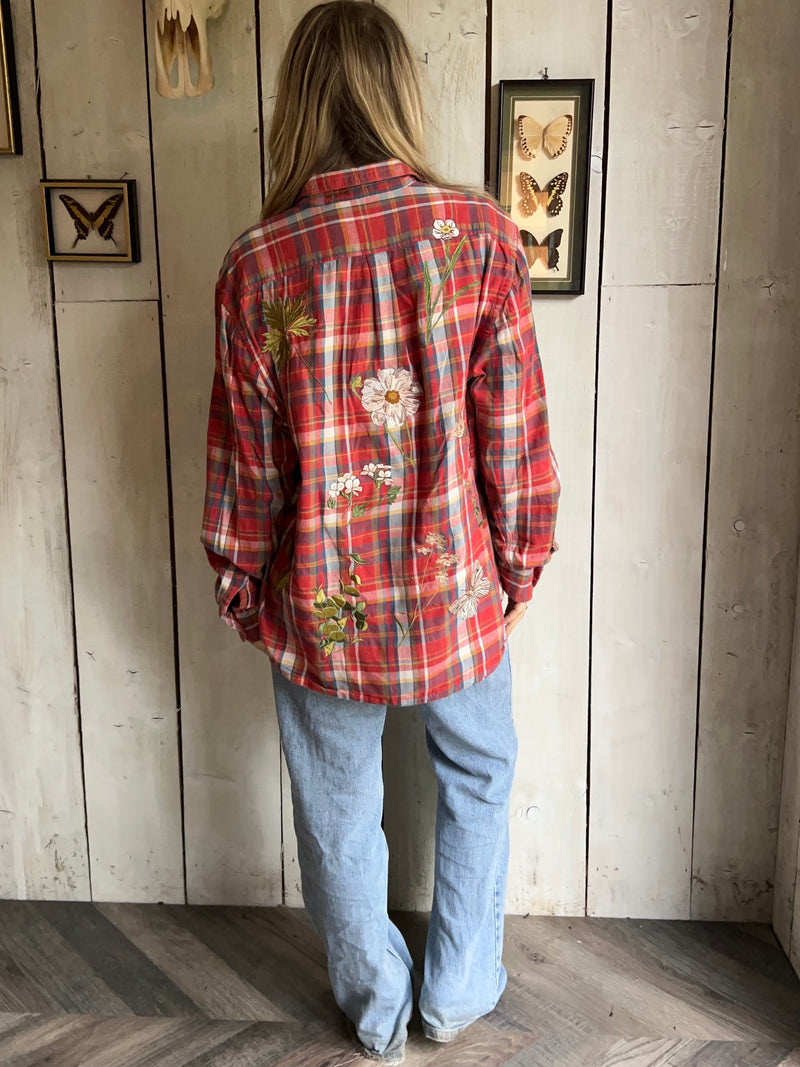 Botanical Embroidered Flannel Shirt L