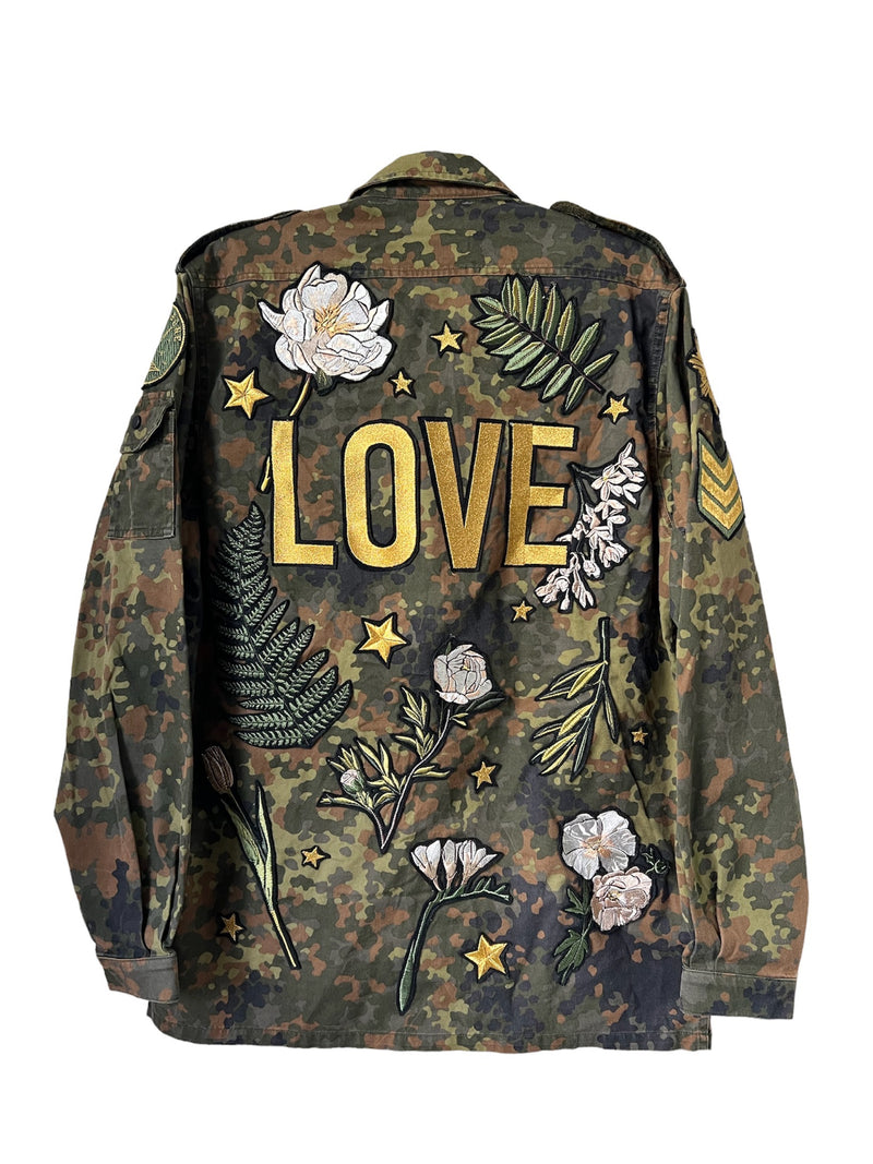 'LOVE' Embroidered Cotton White Botanicals Jacket M/L
