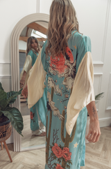 The Moonlit Crane and Cactus Kimono - Sky Blue