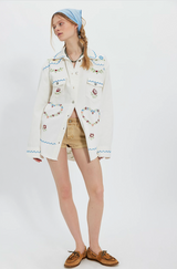 Embroidered Heart Oversized Button Down