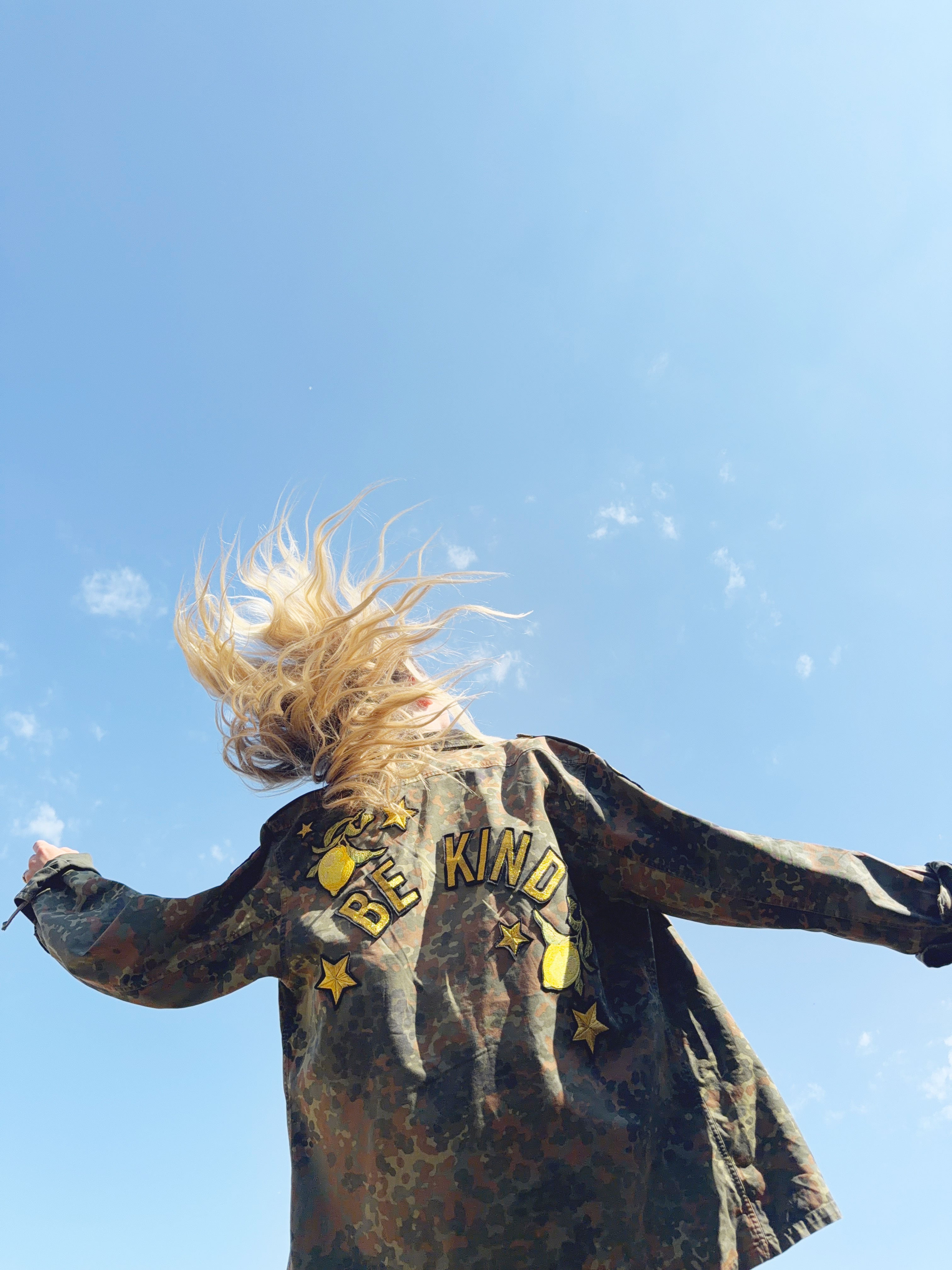 'Be Kind' Embroidered Camo Jacket
