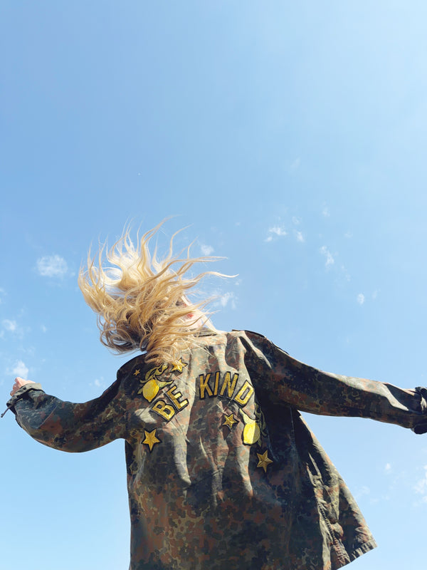 'Be Kind' Embroidered Camo Jacket