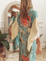 The Moonlit Crane and Cactus Kimono - Sky Blue