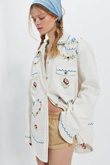 Embroidered Heart Oversized Button Down