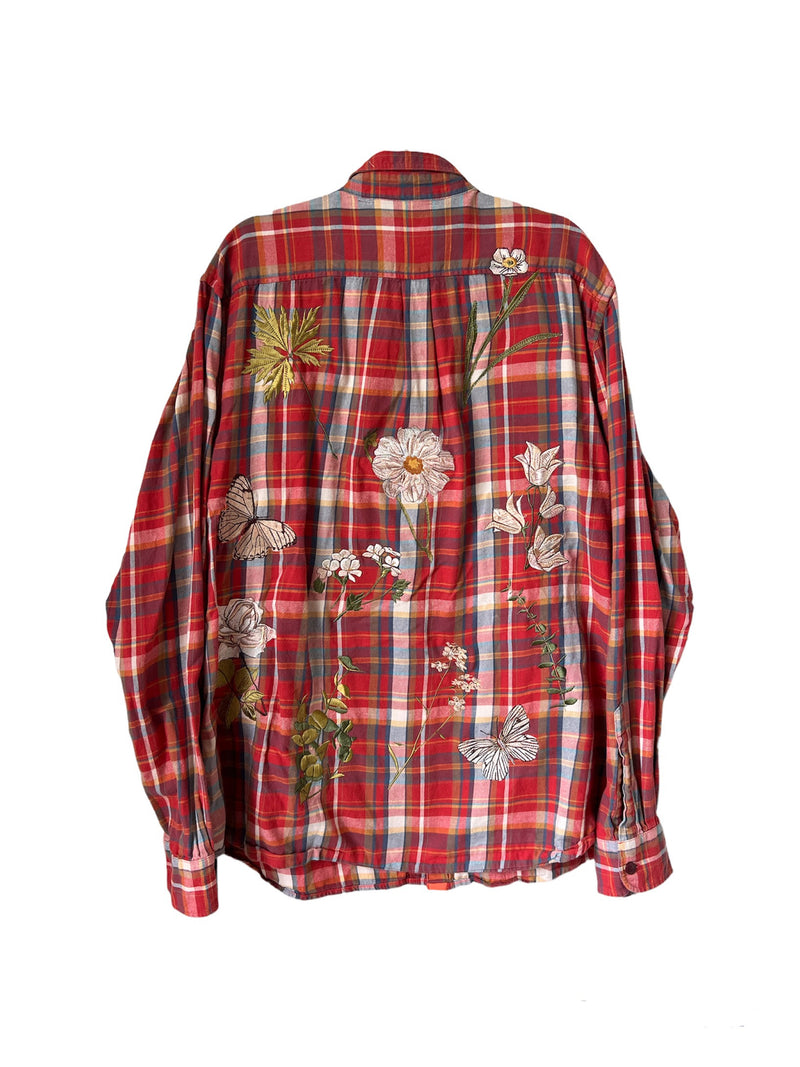 Botanical Embroidered Flannel Shirt L