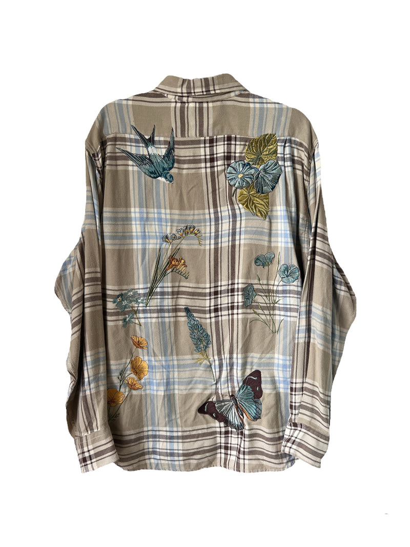 Botanical Embroidered Flannel Shirt L